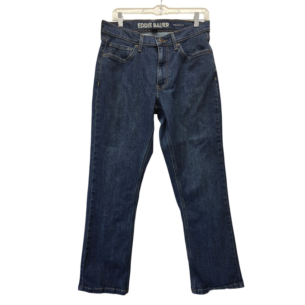 Eddie Bauer Mens Straight Fit Dark Wash Stretch Denim Jeans 30x29 Blue